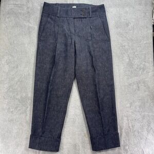 Eleventy Pleated Chambray Trousers Womens Size 4 Cuffed Hem Tapered Leg Italian